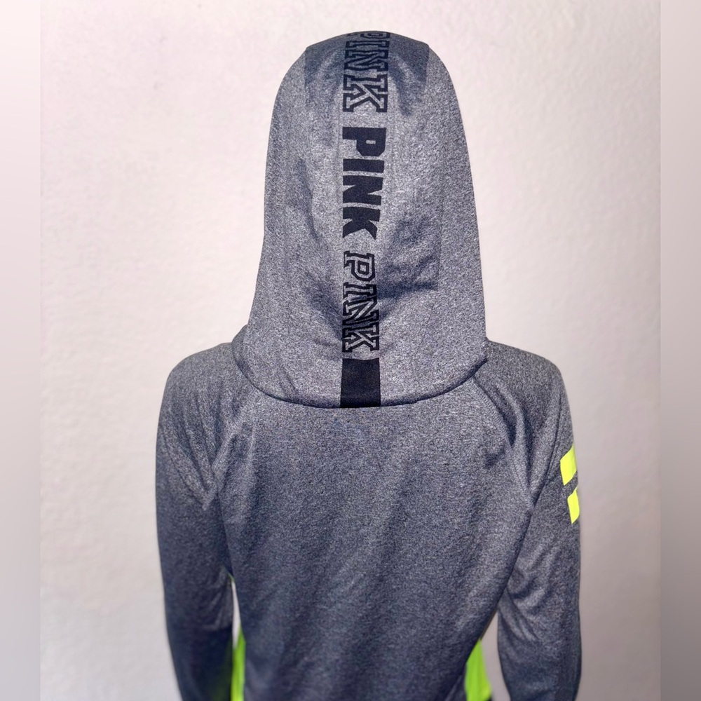 PINK VICTORIA’S SECRET ‘Ultimate’ Dark Grey & Neon Green Sporty Zip-Up Hoodie - Picture 7 of 8